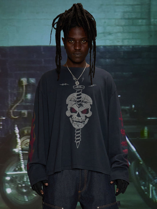 HARDSTONE Long-Sleeve Skull Tee