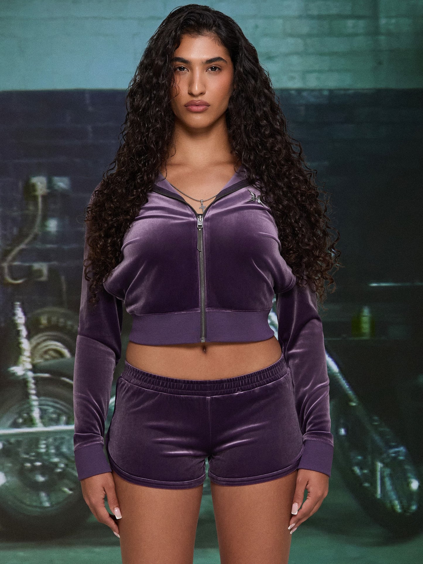 HARDSTONE Velour Zip-Up Hoodie