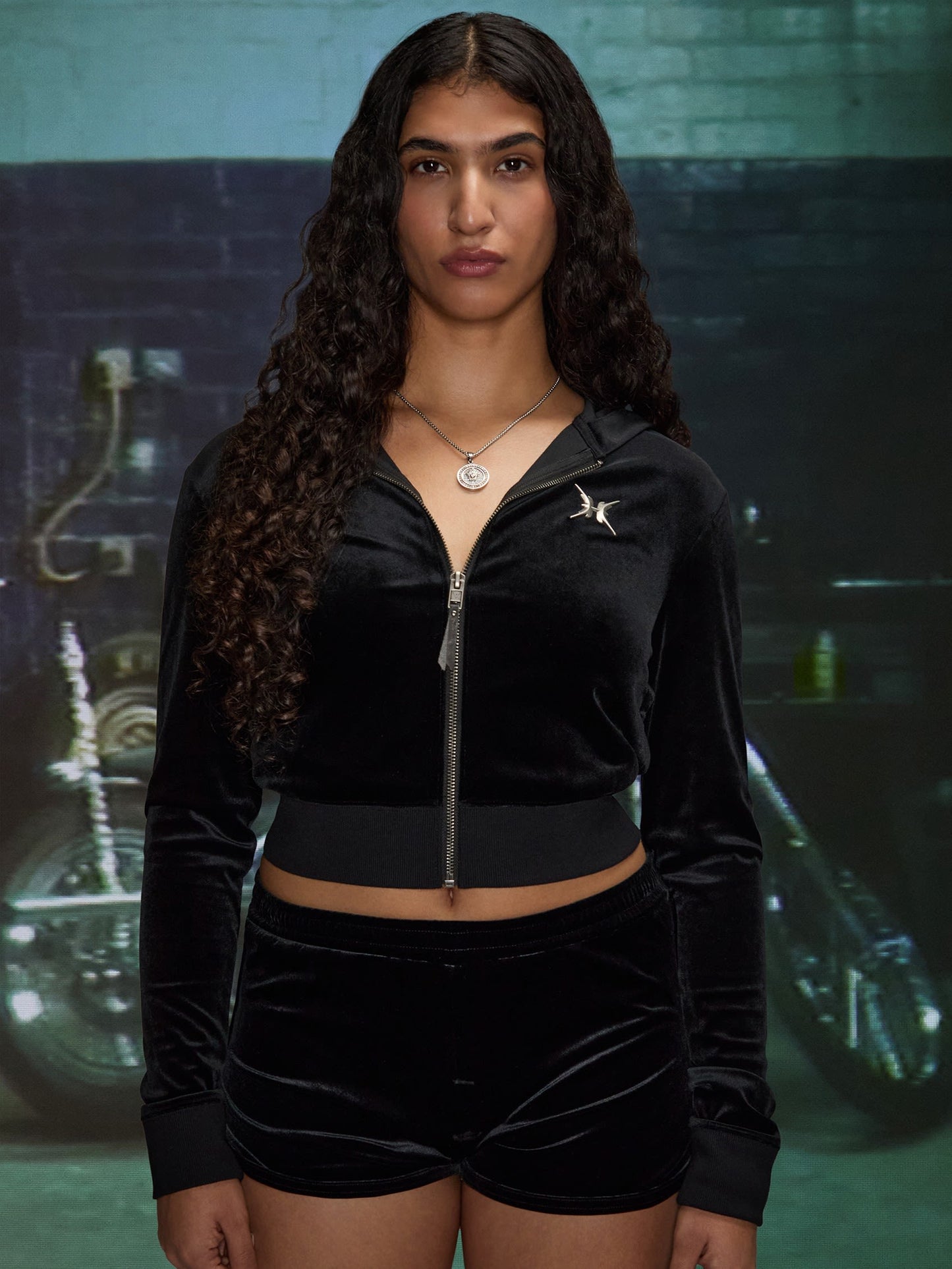 HARDSTONE Velour Zip-Up Hoodie